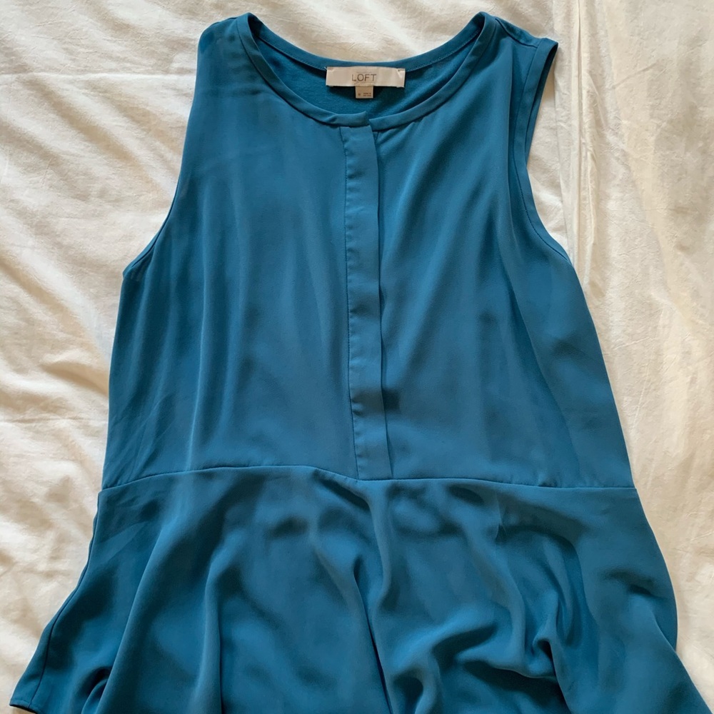Loft teal blue peplum tank top size M